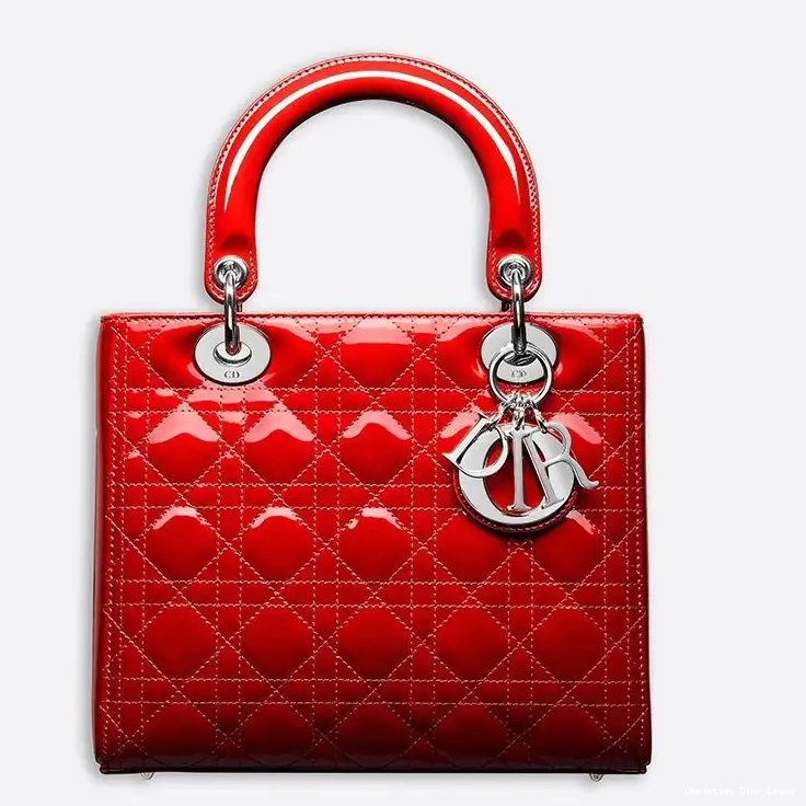 Calfskin Lady Red Cannage Patent Silver Medium Dior Bag 0511 Luxury